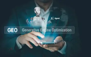 GEO generative engine optimization concept. Businessmen use agentic Ai
