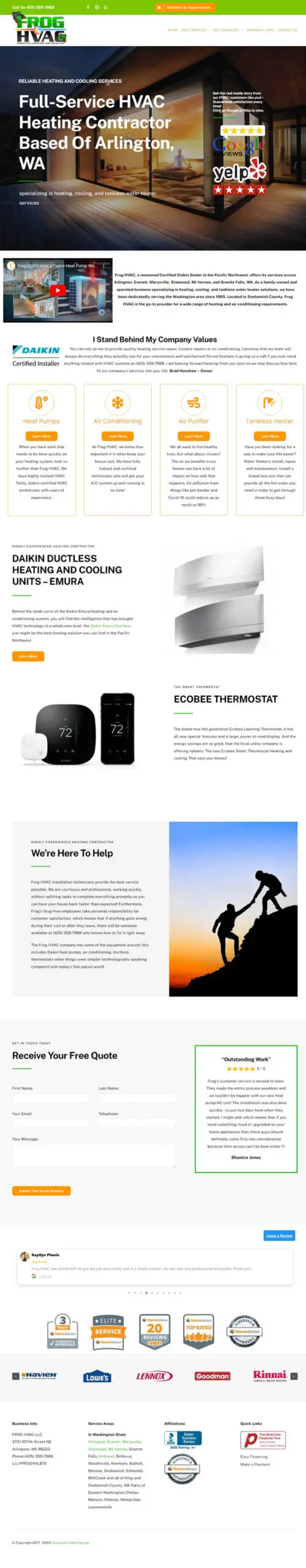 Frog-HVAC-Full-Page-Website a screenshot of a website of Frog HVAC