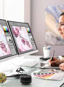 A woman Web design working on computer