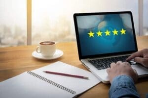 Consumer reviewing a business online