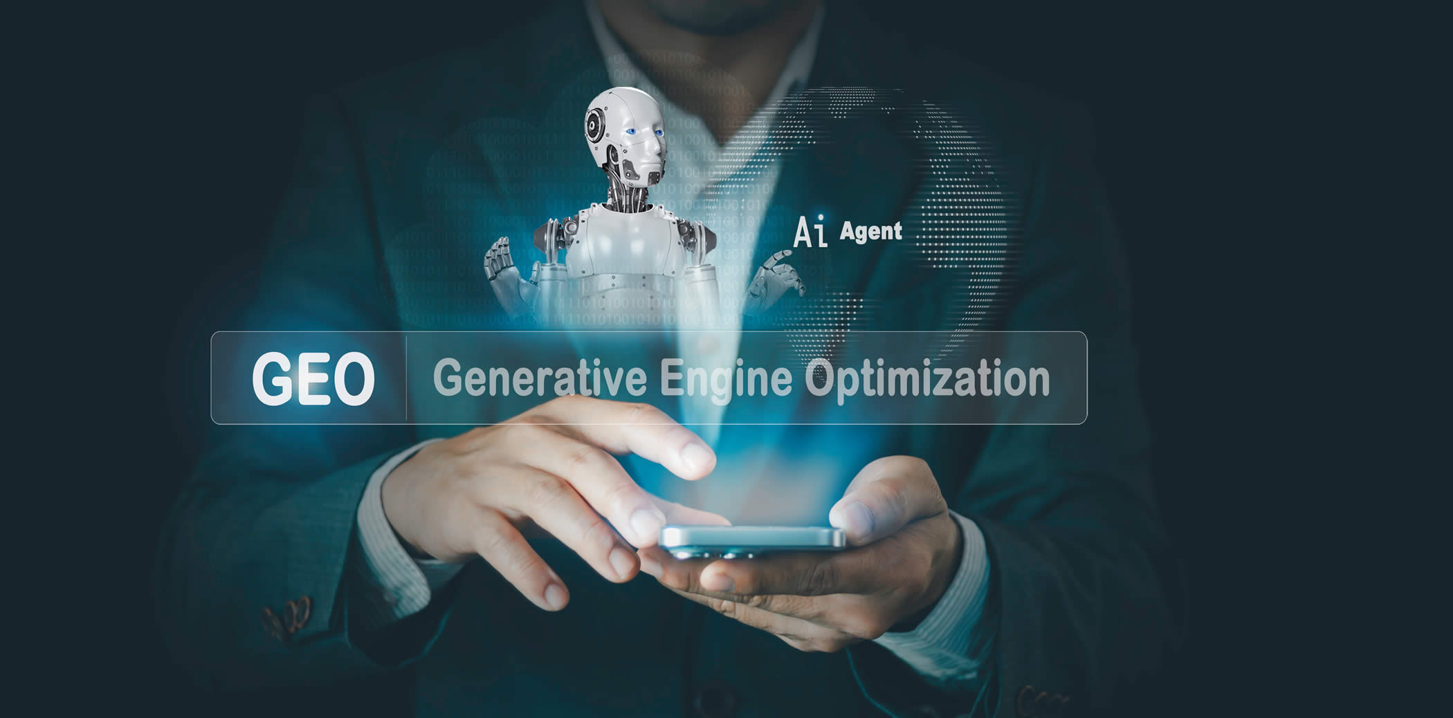 GEO generative engine optimization concept. Businessmen use agentic Ai
